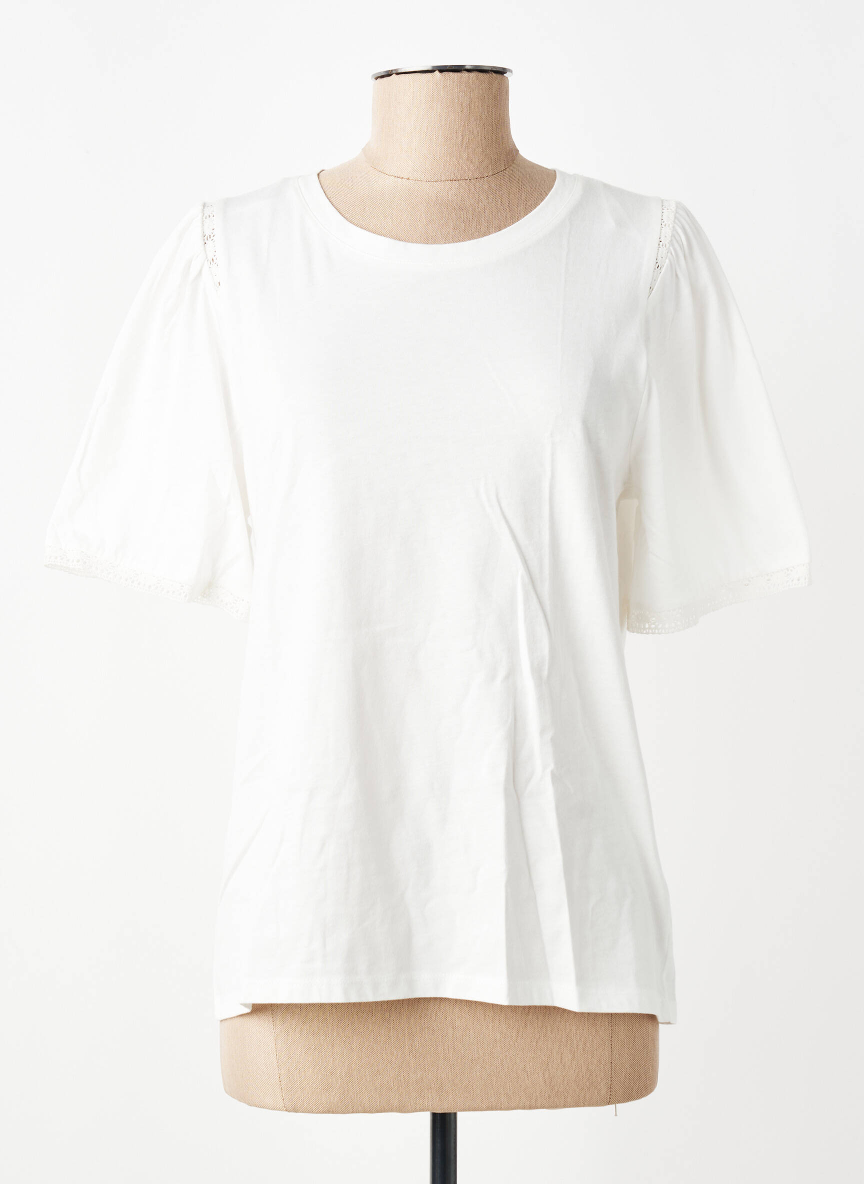 Tricou croială dreaptă mâneci scurte alb GEISHA femeie