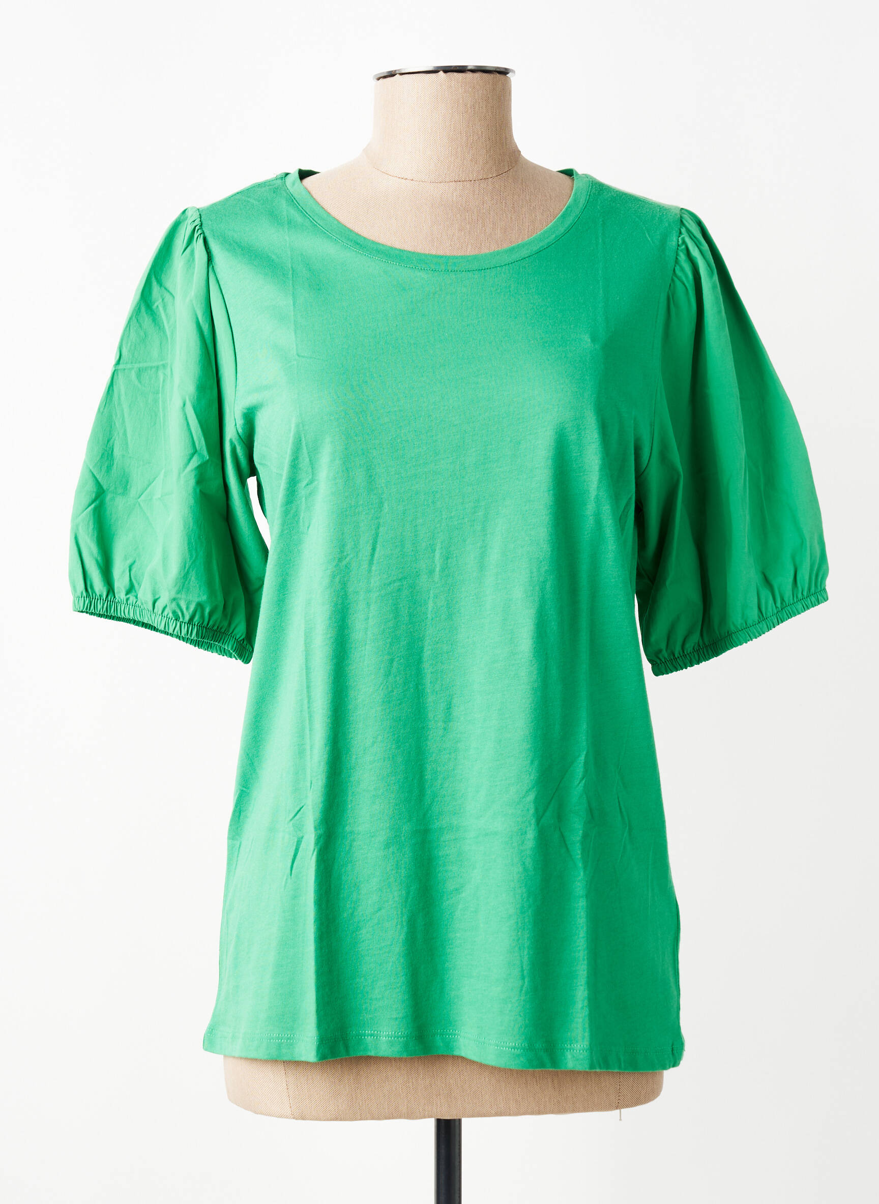 Tricou croială dreaptă mâneci scurte verde GEISHA femeie