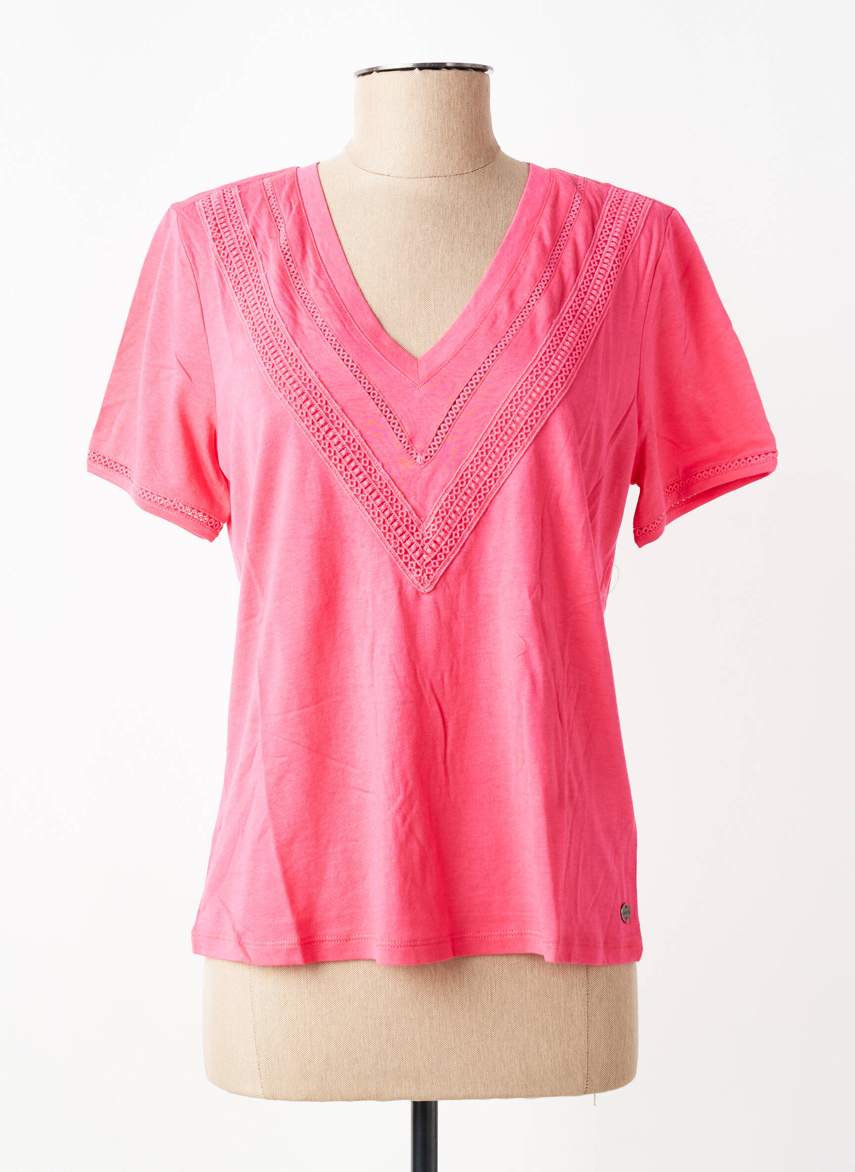 Tricou guler în v mâneci scurte roz GARCIA femeie