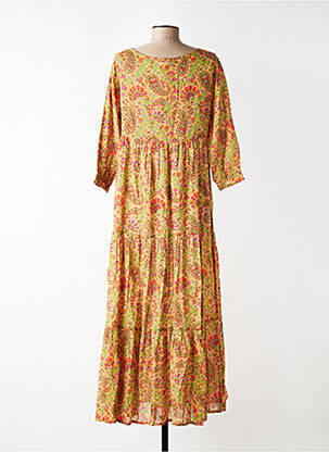 Rochie lungă imprimeu floral mâneci 3/4 bej CHICOSOLEIL femeie