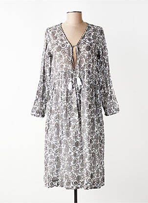 Rochie midi imprimeu floral mâneci lungi gri CHICOSOLEIL femeie
