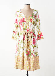 Rochie midi imprimeu floral mâneci 3/4 bej AGATHE & LOUISE femeie