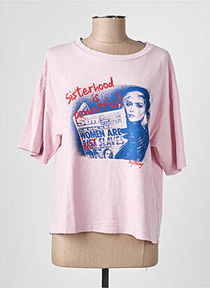 Tricou serigrafie mâneci scurte roz NINE TEES femeie