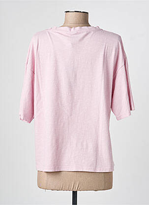 Tricou serigrafie mâneci scurte roz NINE TEES femeie