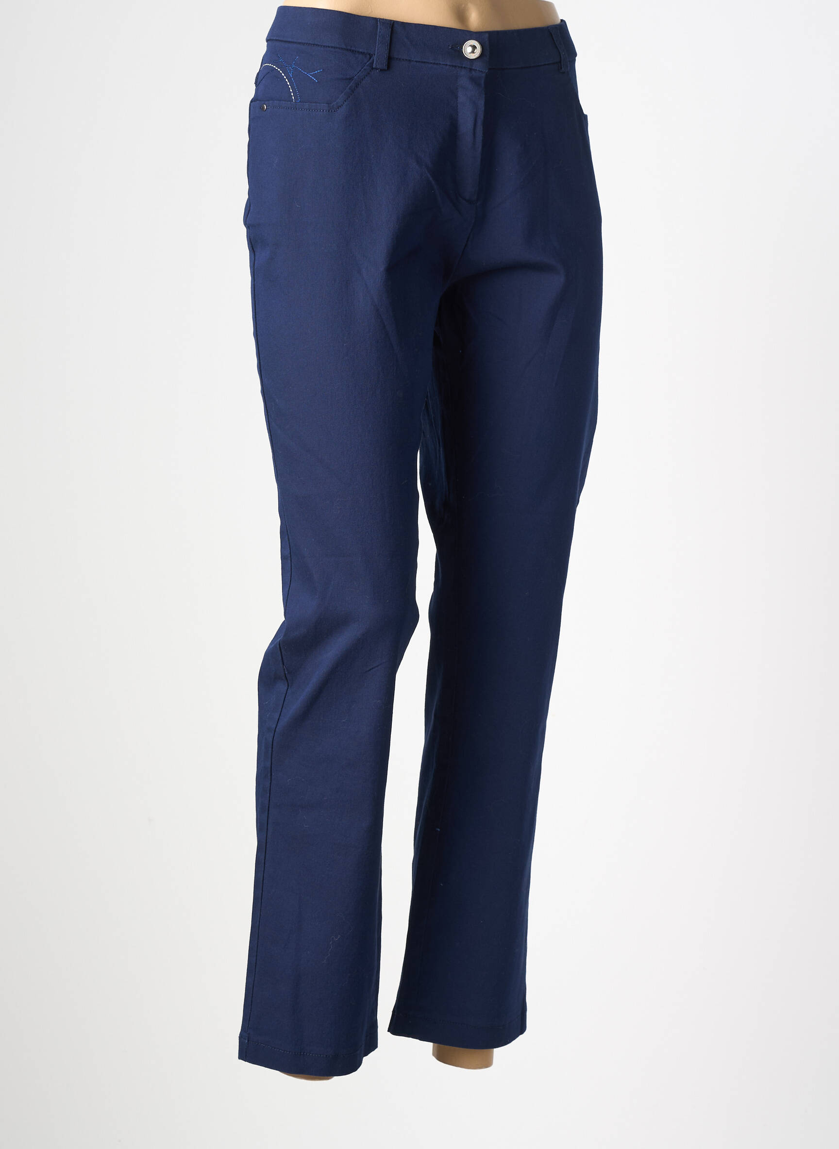 Pantalon slim țesătură poplin mărime normală albastru CHRISTINE LAURE femeie