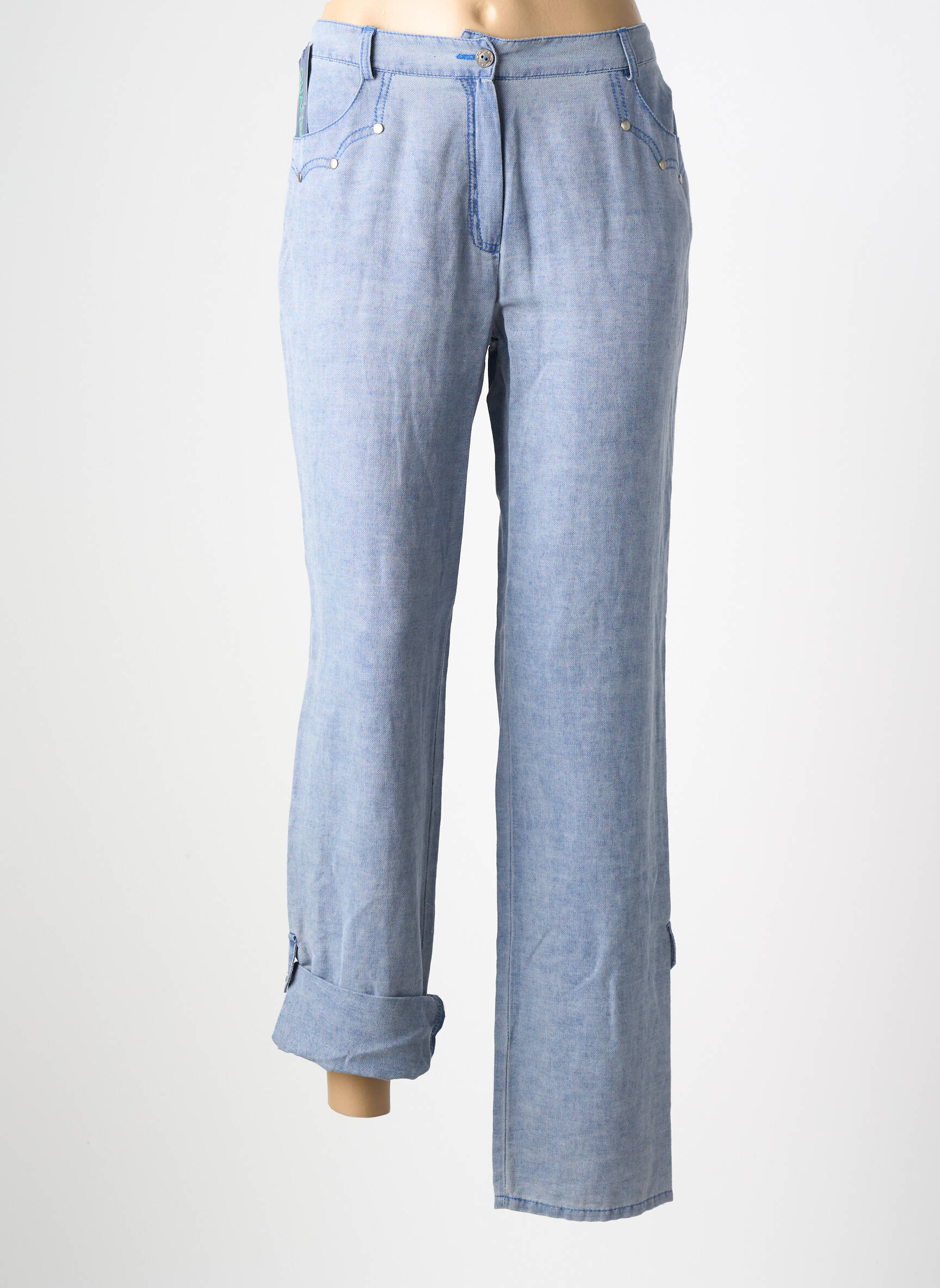 Pantalon drept țesătură crep mărime normală albastru QUATTRO femeie