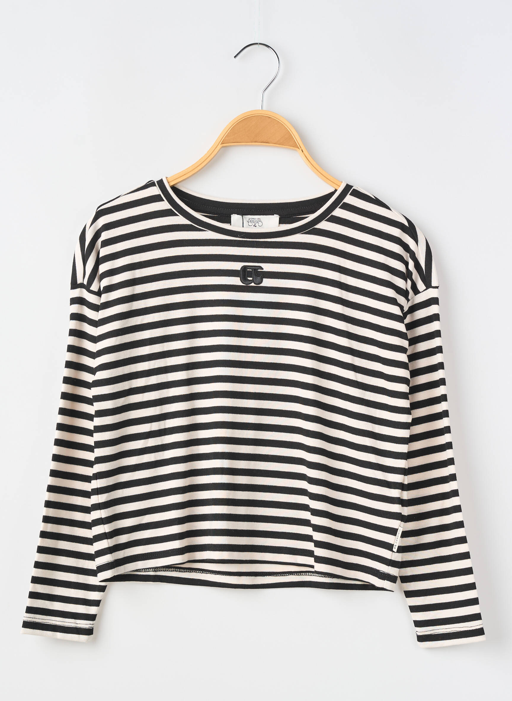 Tricou croială cambrată mâneci lungi negru LE TEMPS DES CERISES fată