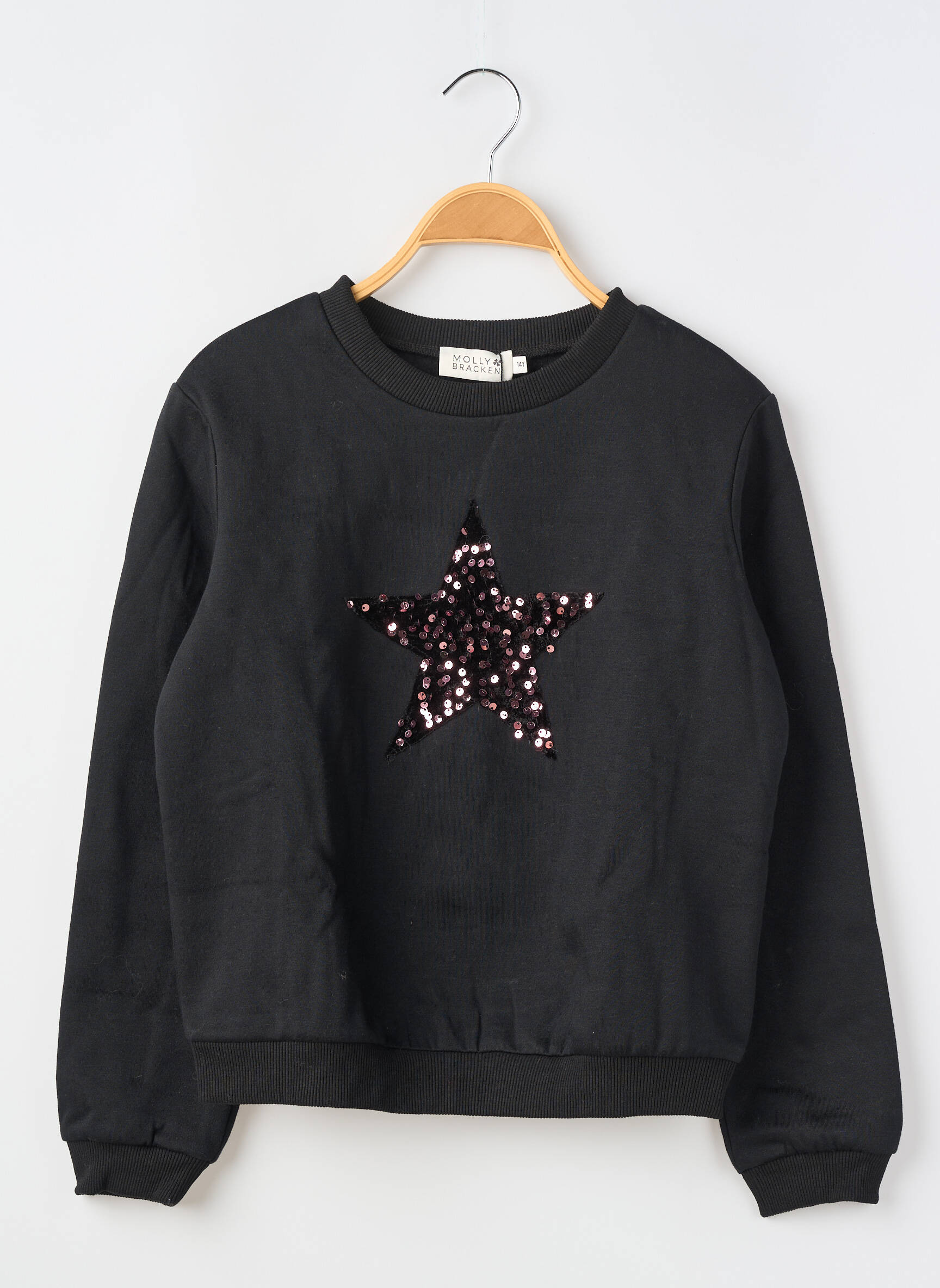 Hanorac broderie cu paiete mâneci lungi negru MOLLY BRACKEN fată