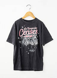 Tricou croială dreaptă mâneci scurte negru LE TEMPS DES CERISES fată
