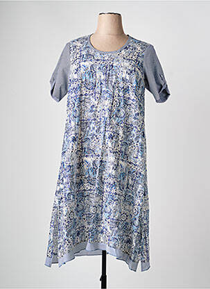 Rochie midi imprimeu floral mâneci scurte albastru FRANCK ANNA femeie