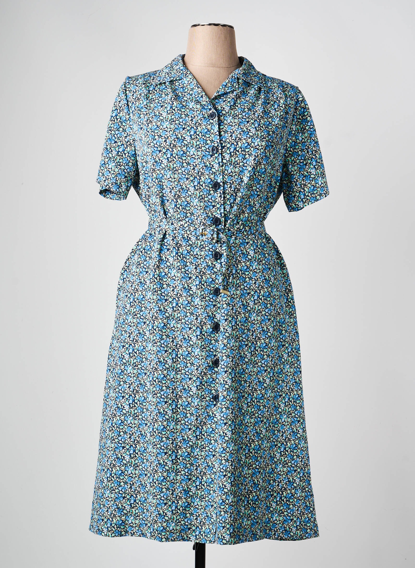 Rochie midi imprimeu floral mâneci scurte albastru GRIFFON femeie