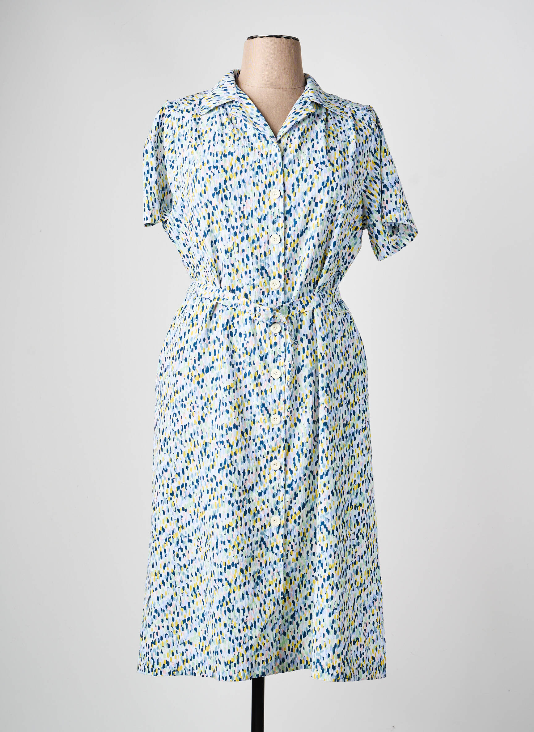 Rochie midi imprimeu fantezie mâneci scurte albastru GRIFFON femeie