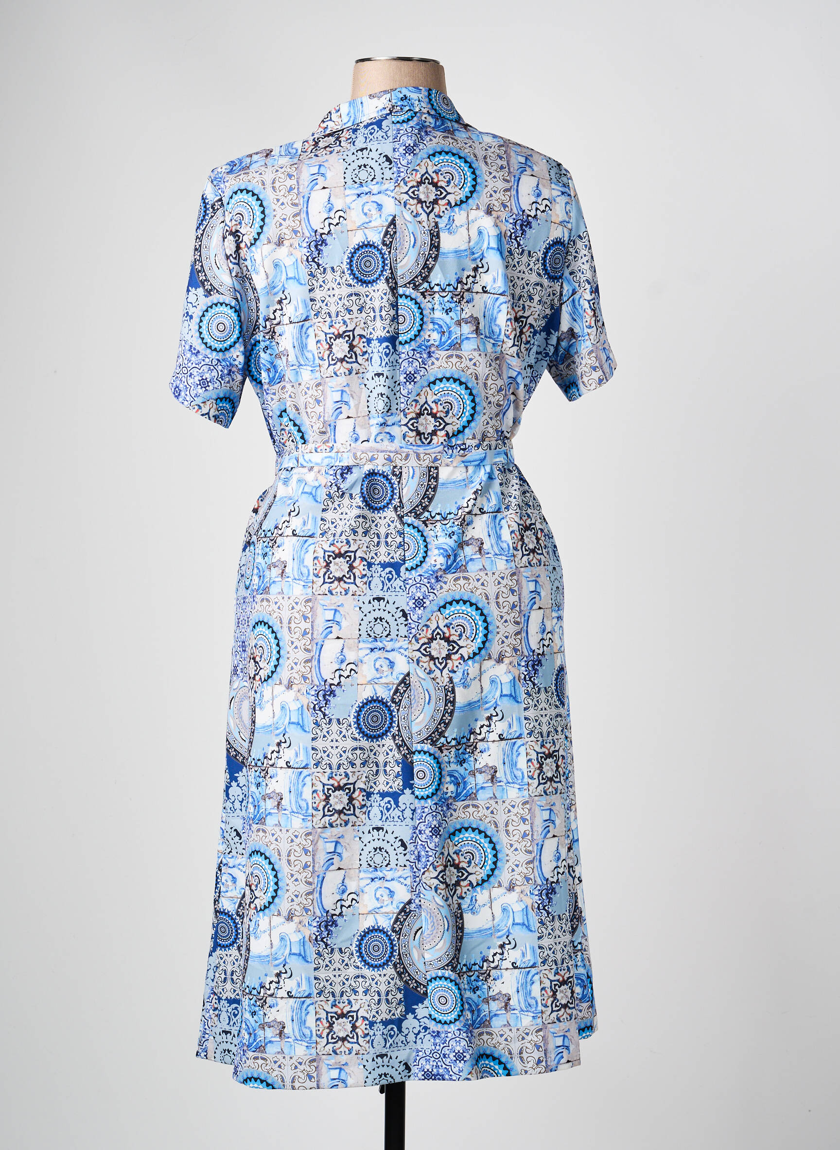 Rochie midi imprimeu fantezie mâneci scurte albastru GRIFFON femeie