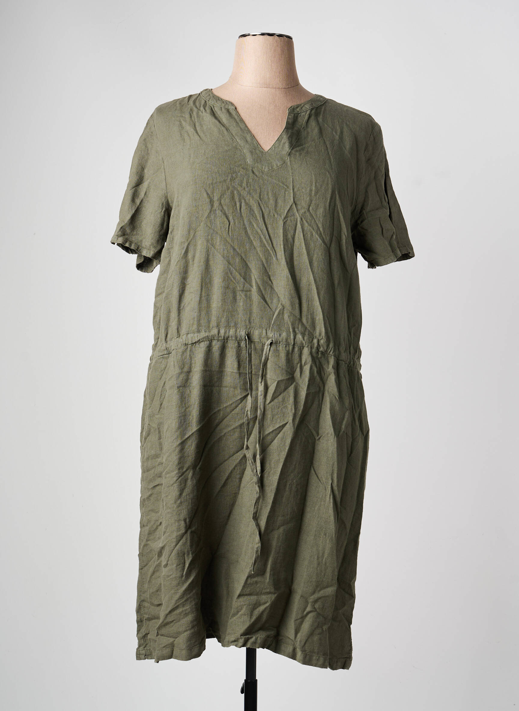 Rochie midi țesătură crep mâneci scurte verde ARMOR LUX femeie