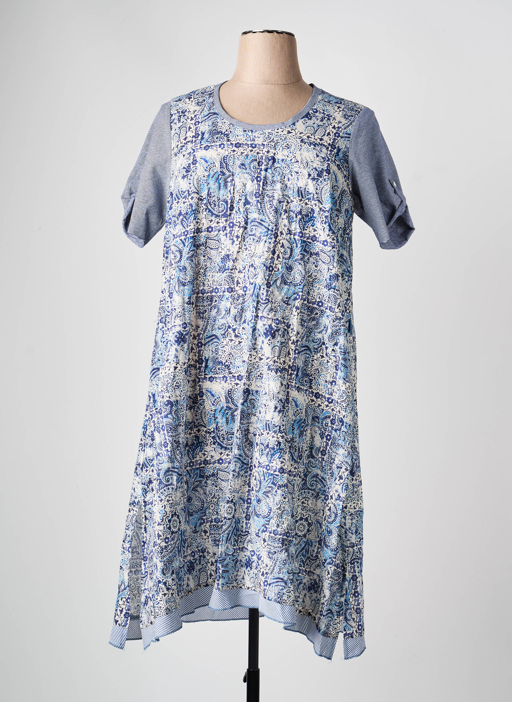 Rochie midi imprimeu floral mâneci scurte albastru FRANCK ANNA femeie