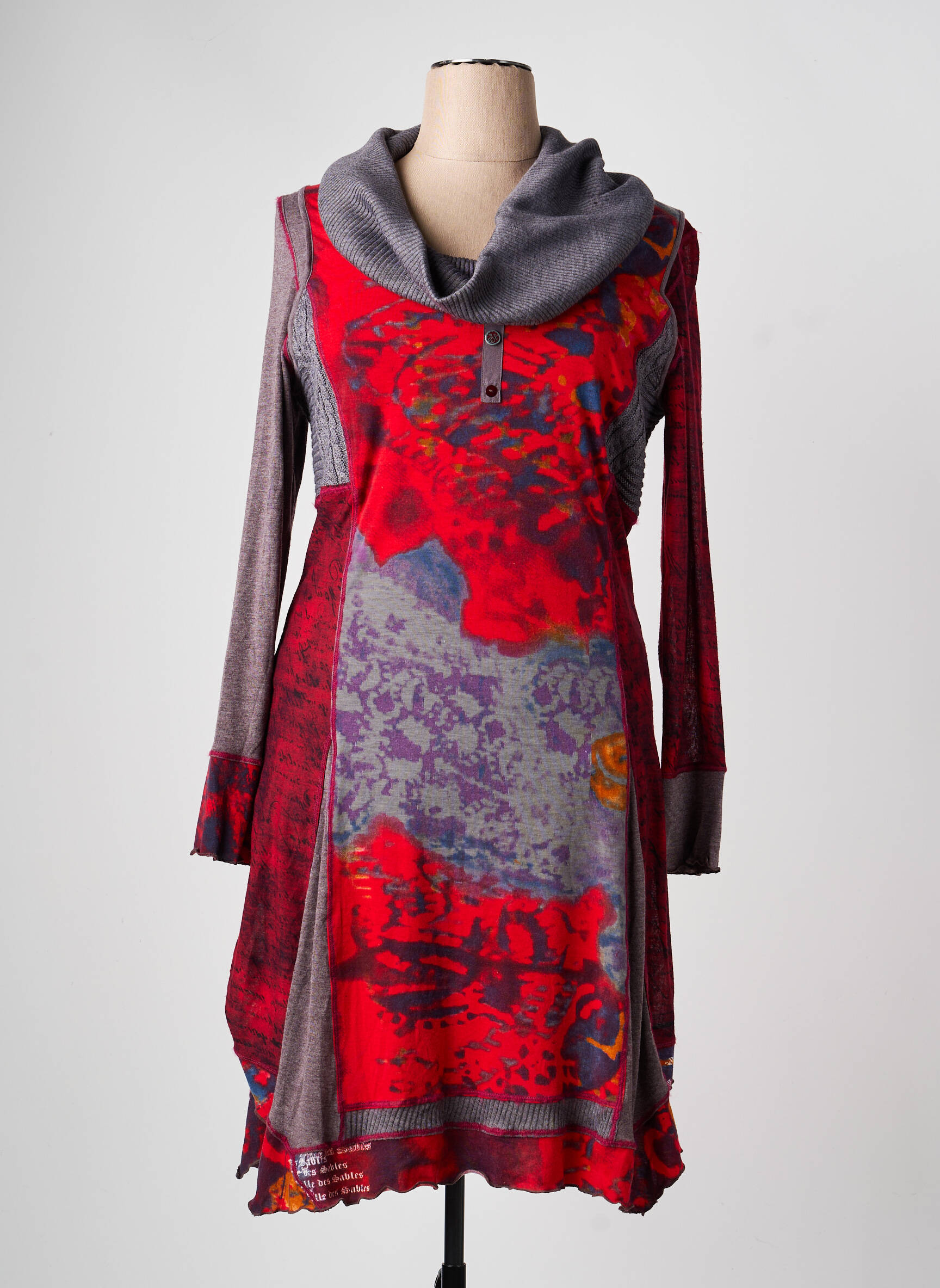 Rochie midi mâneci lungi mâneci lungi roșu FILLE DES SABLES femeie