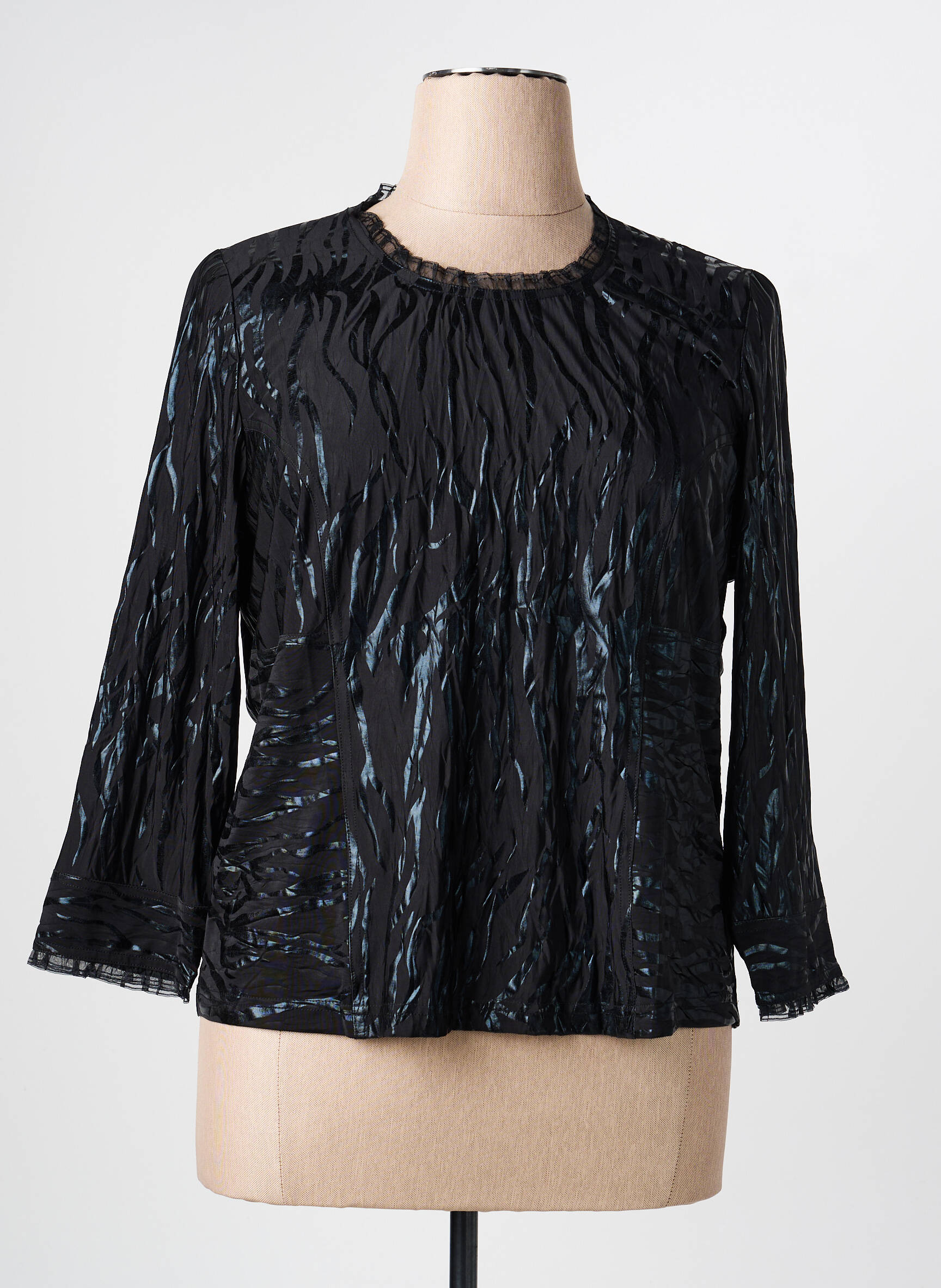 Top elasticitate mâneci 3/4 negru PAUPORTÉ femeie