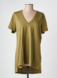 Tricou guler în v mâneci scurte verde MAT. femeie