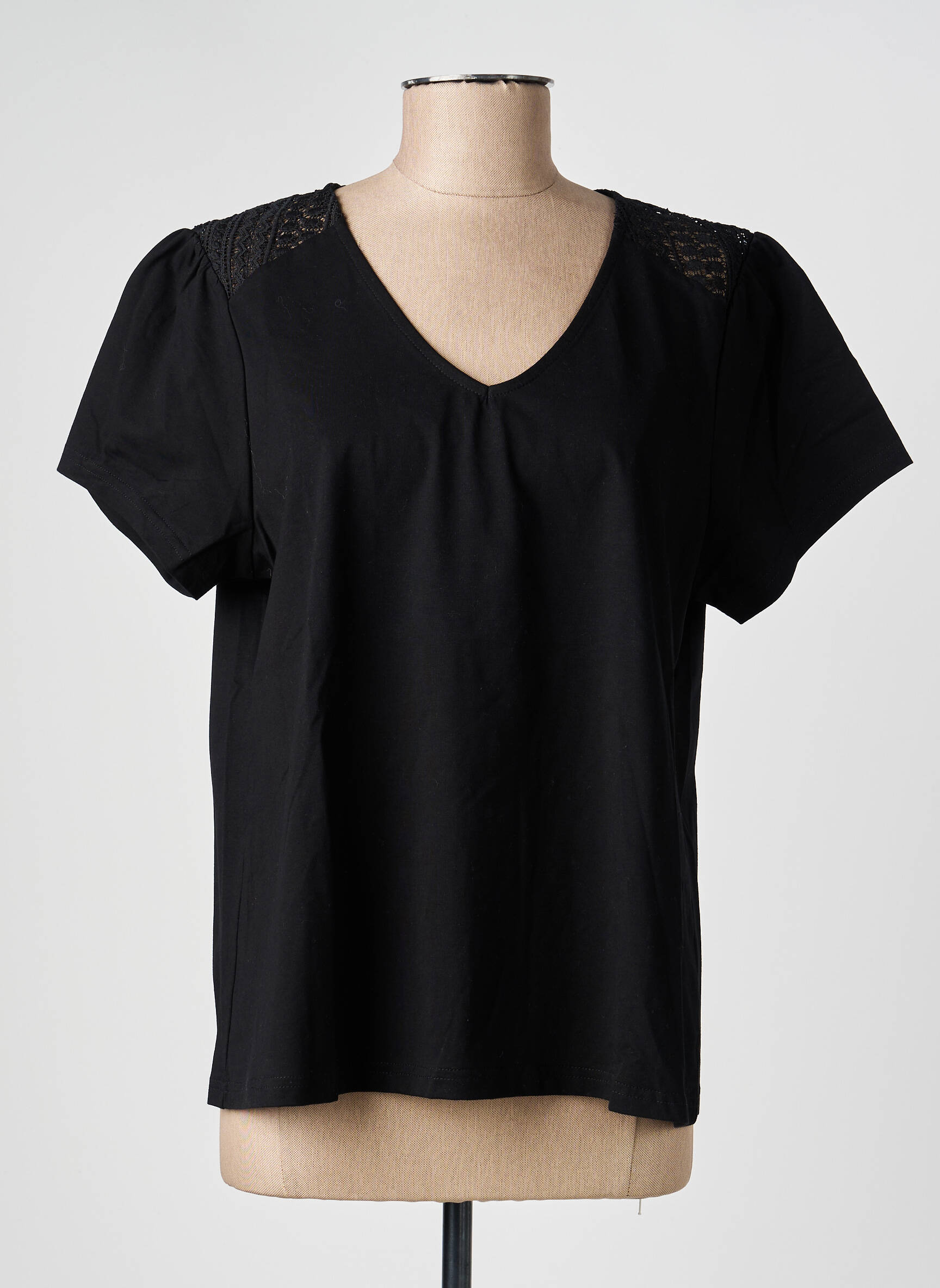 Tricou guler în v mâneci scurte negru MCM femeie