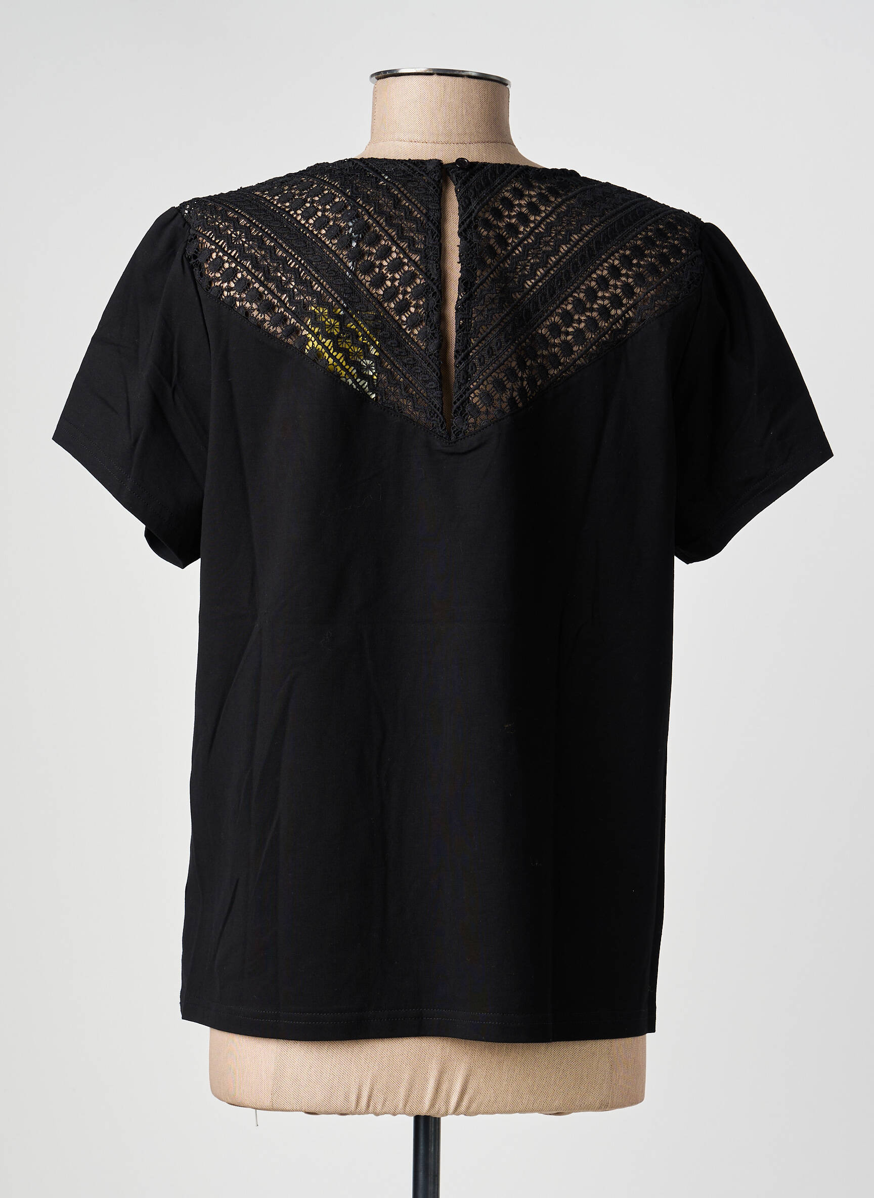 Tricou guler în v mâneci scurte negru MCM femeie