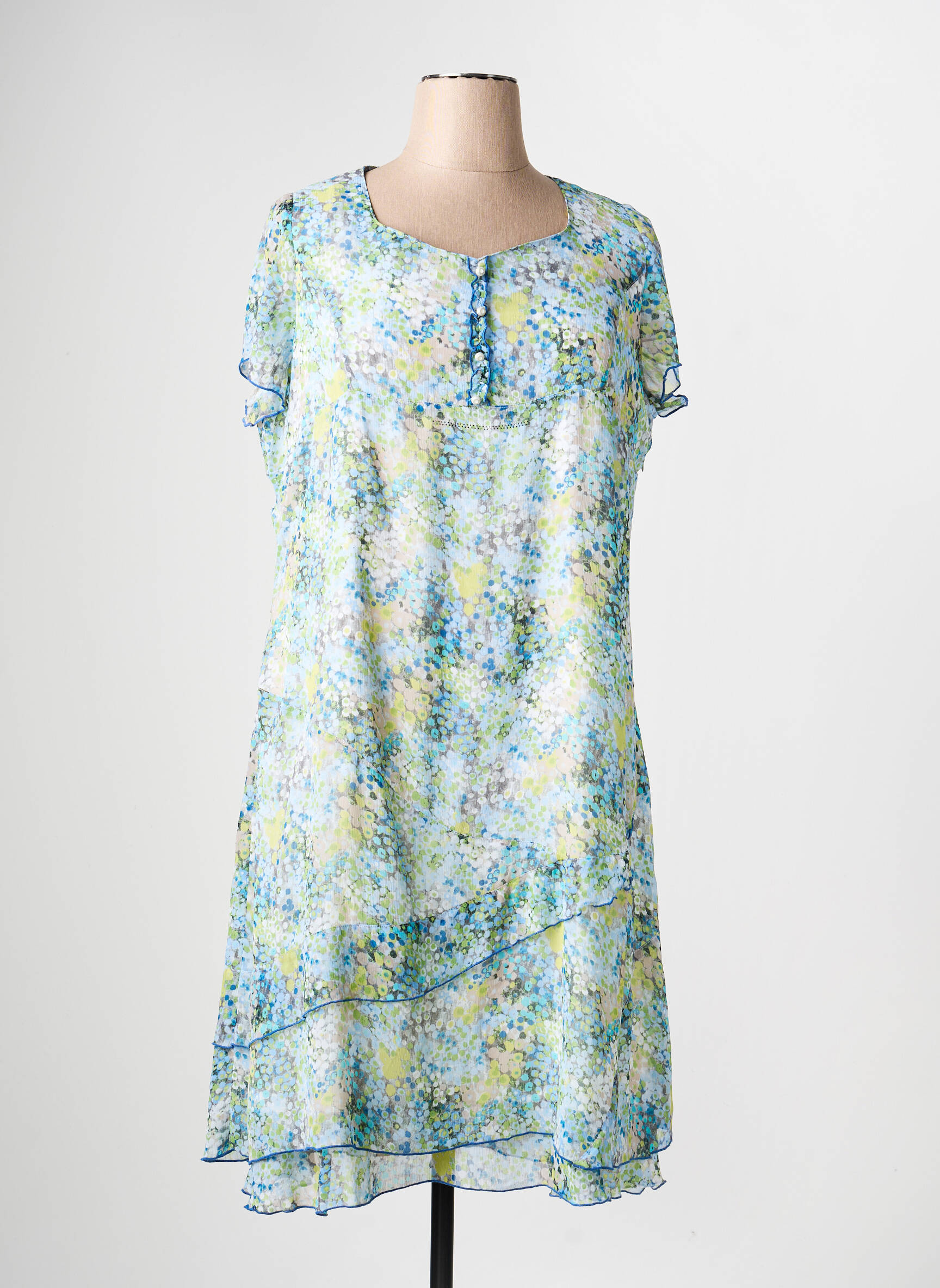 Rochie midi croială fluidă mâneci scurte albastru JEAN GABRIEL femeie