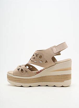 Sandale/pantofi decupați material neted toc de 7 la 9 cm bej DORKING femeie