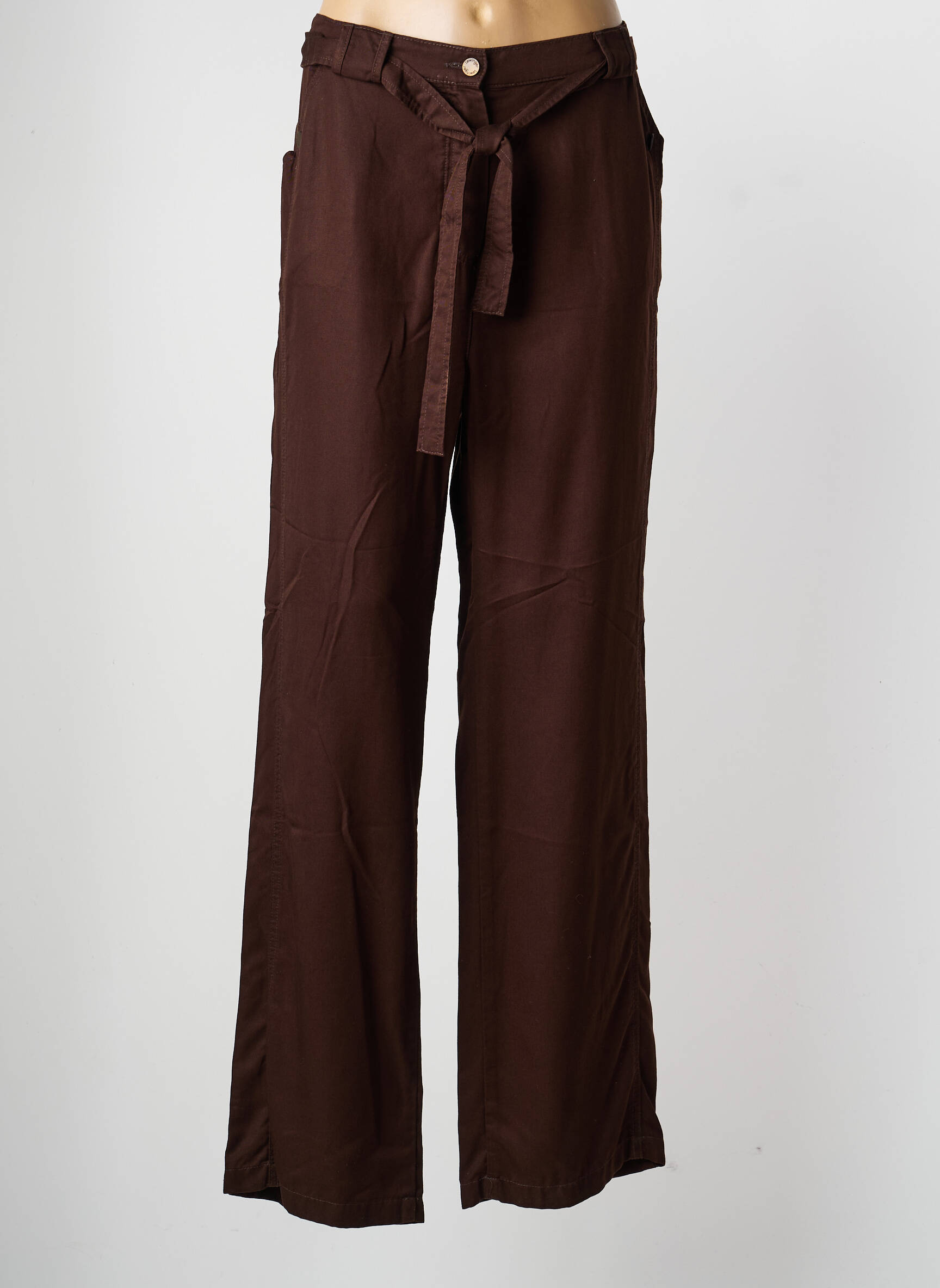 Pantalon drept țesătură poplin mărime normală maro LEWINGER femeie