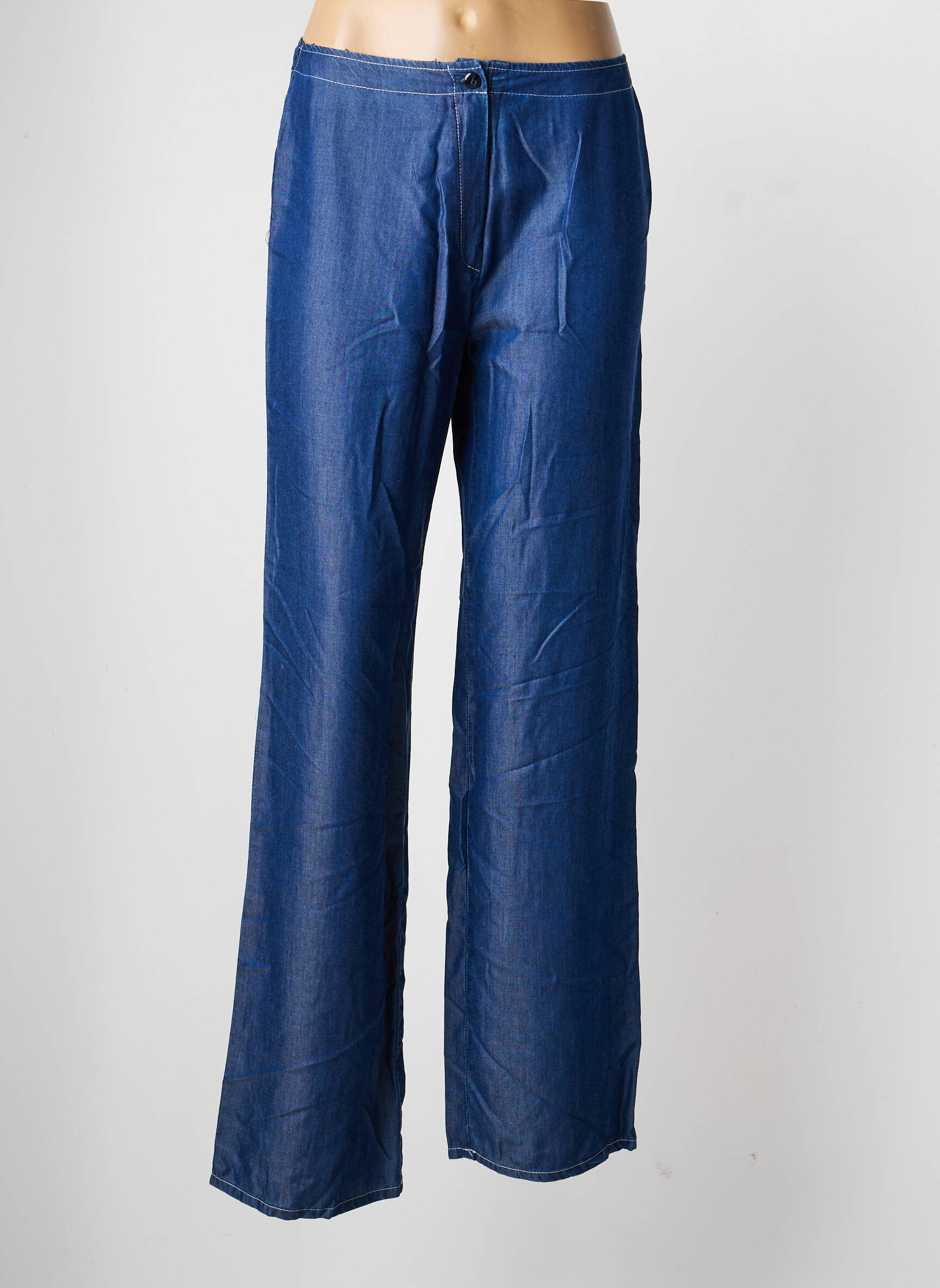Pantalon larg țesătură poplin mărime normală albastru QUATTRO femeie