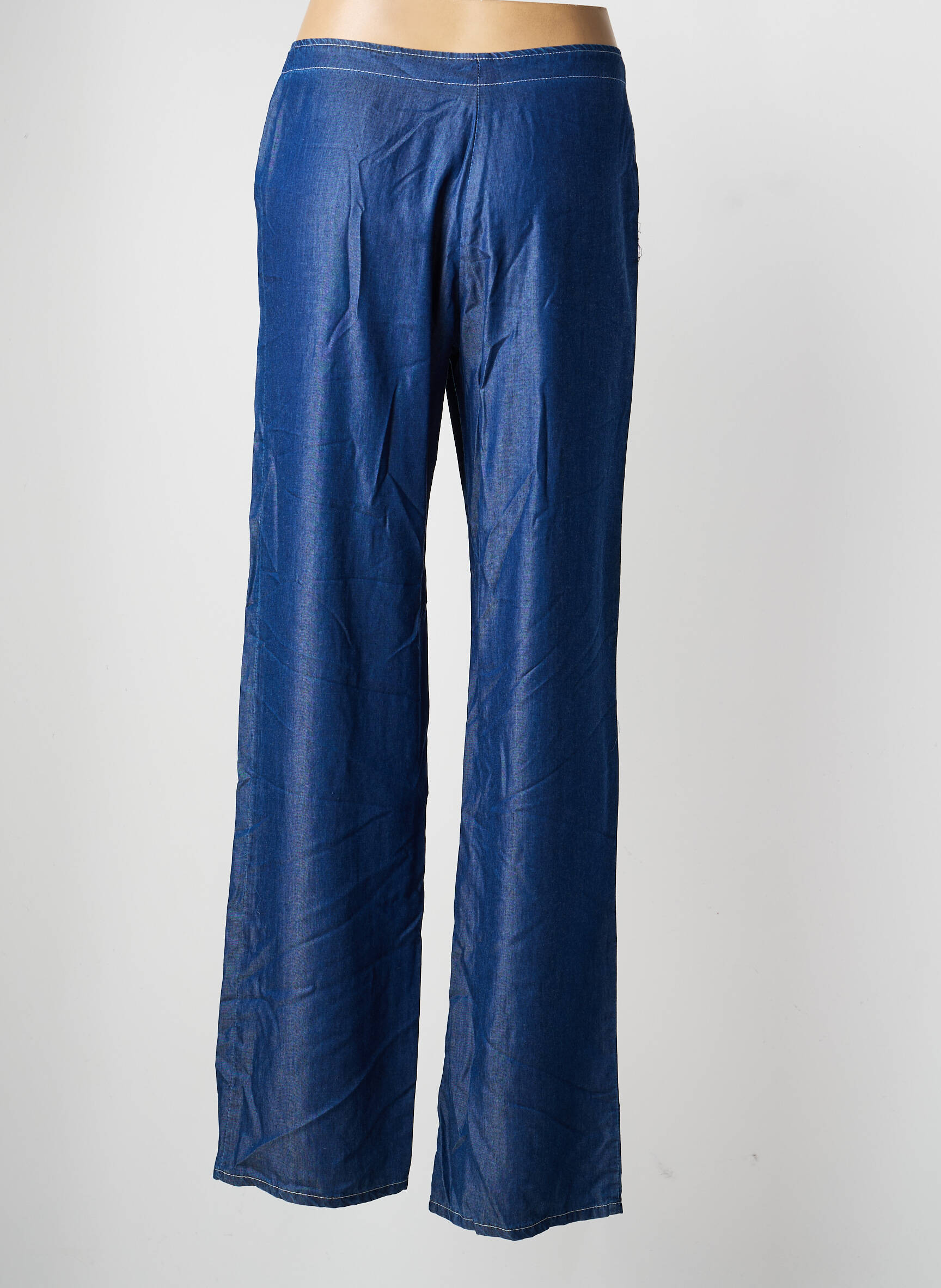 Pantalon larg țesătură poplin mărime normală albastru QUATTRO femeie
