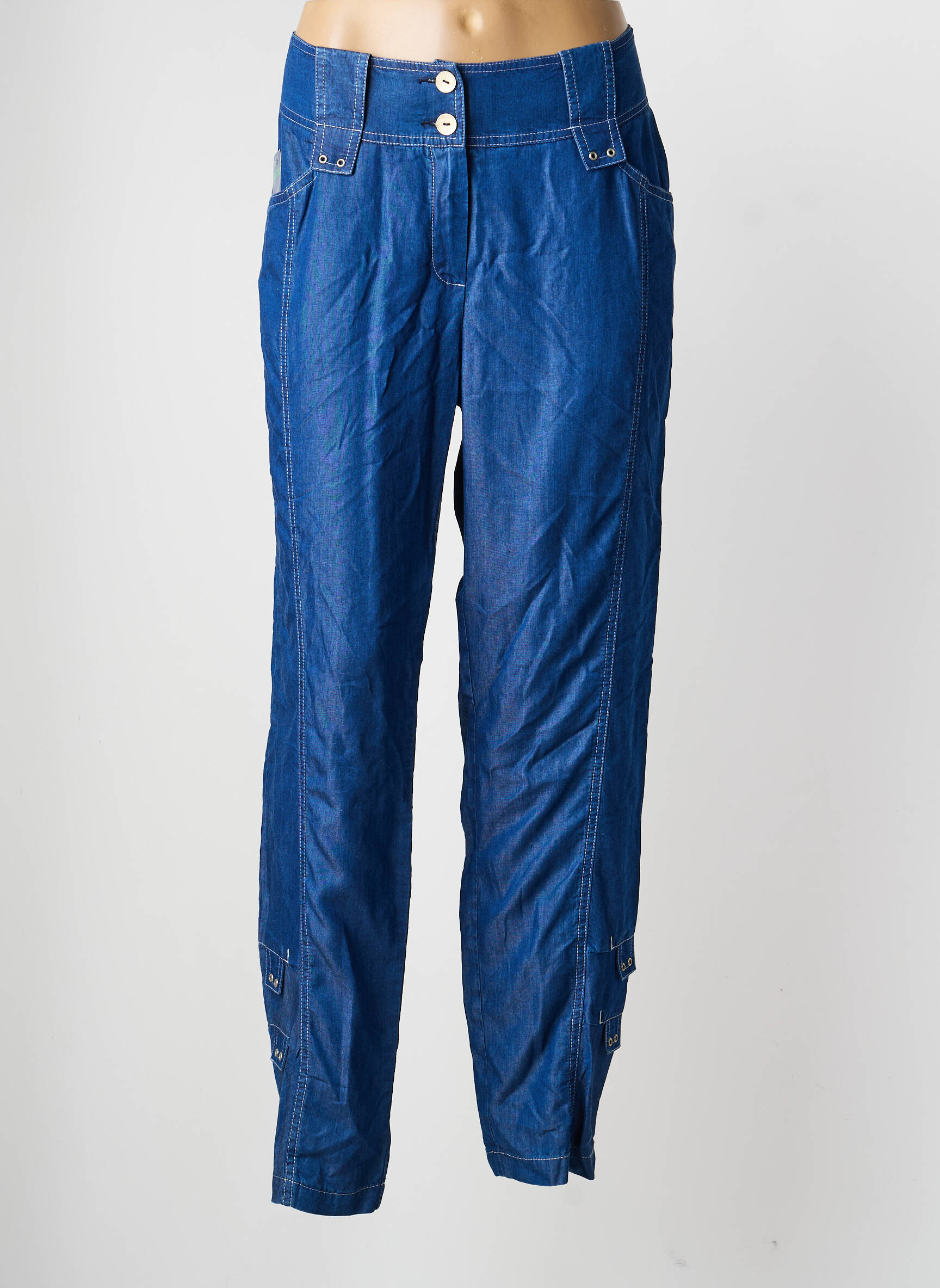 Pantalon slim țesătură poplin mărime normală albastru QUATTRO femeie