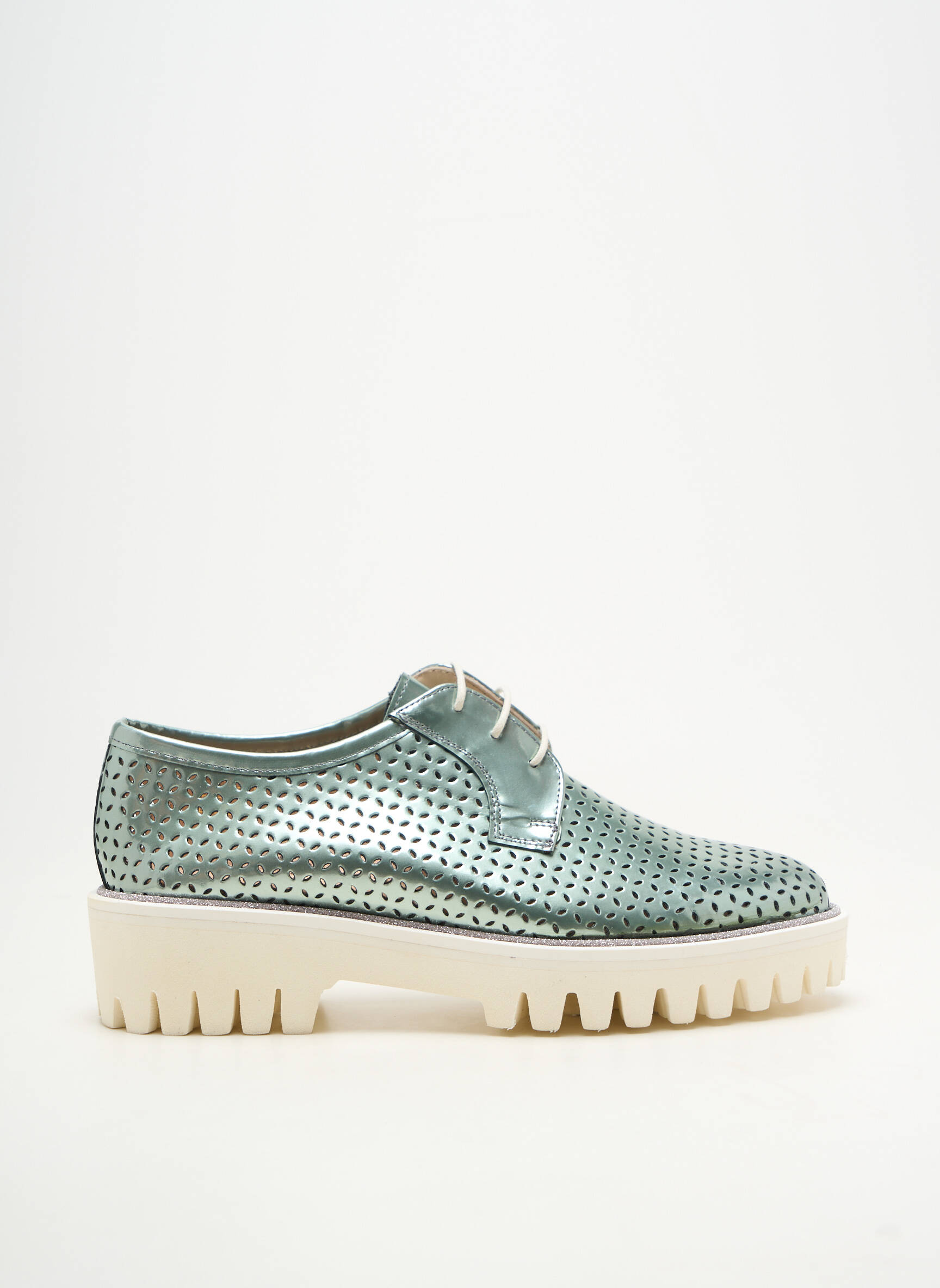 Derby-uri material neted toc plat până la 3 cm verde PERTINI femeie