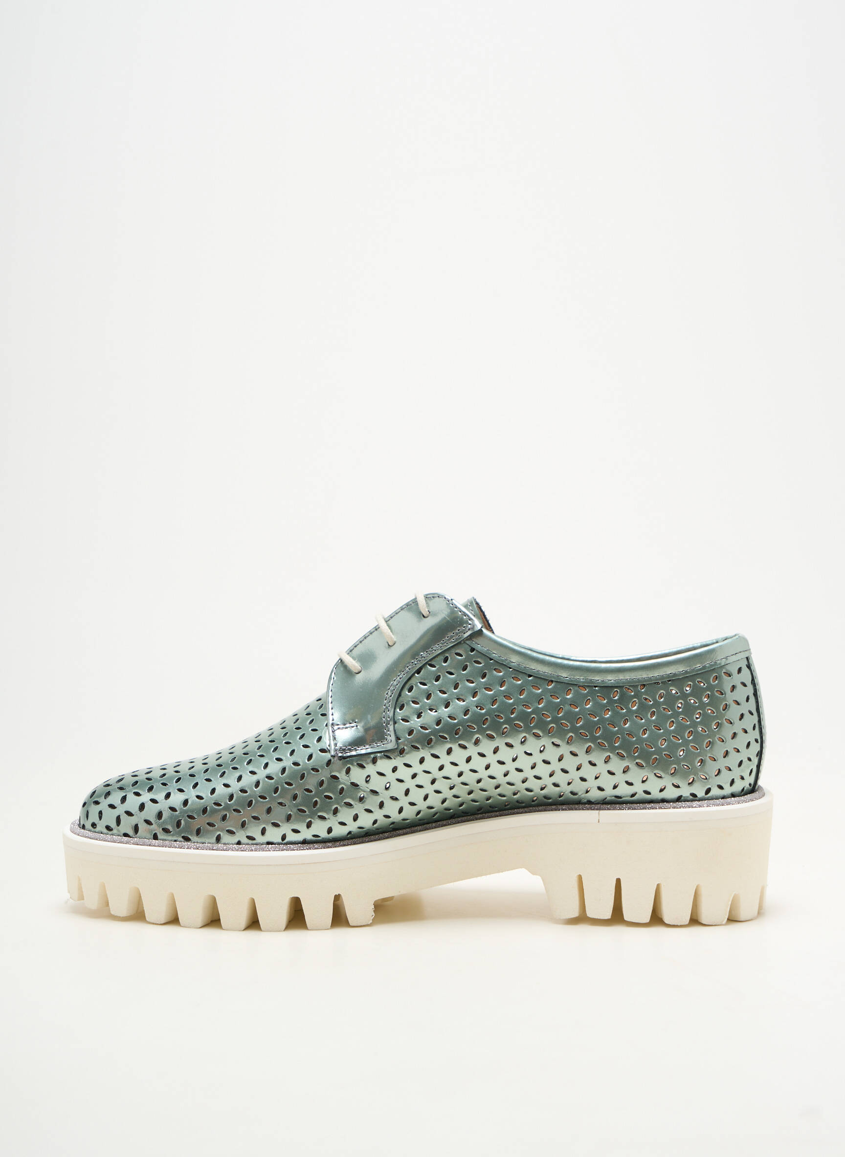 Derby-uri material neted toc plat până la 3 cm verde PERTINI femeie