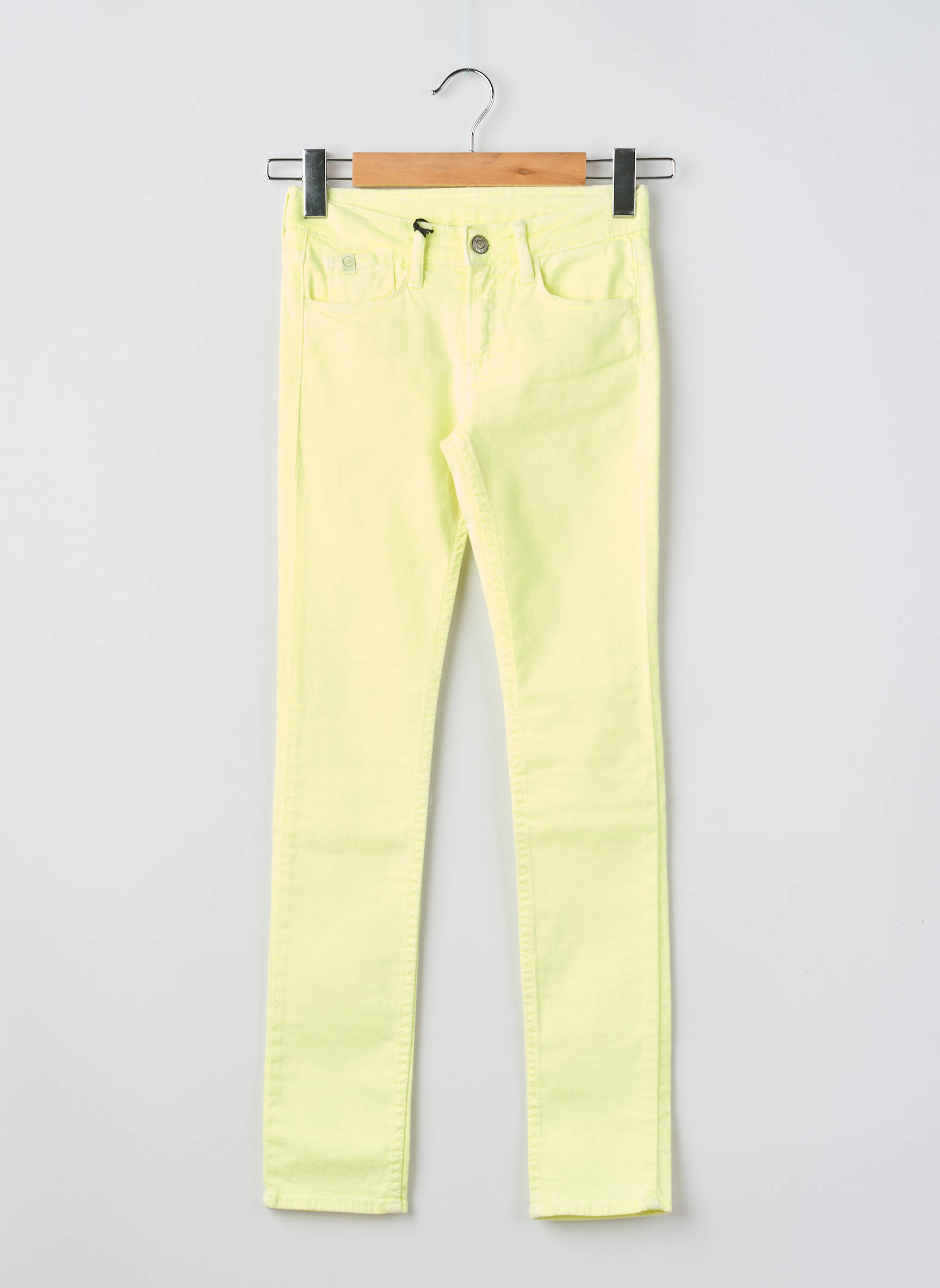 Pantalon slim țesătură poplin galben LE TEMPS DES CERISES fată