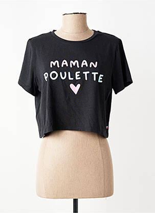 Tricou serigrafie flockată mâneci scurte negru LES POULETTES FITNESS femeie