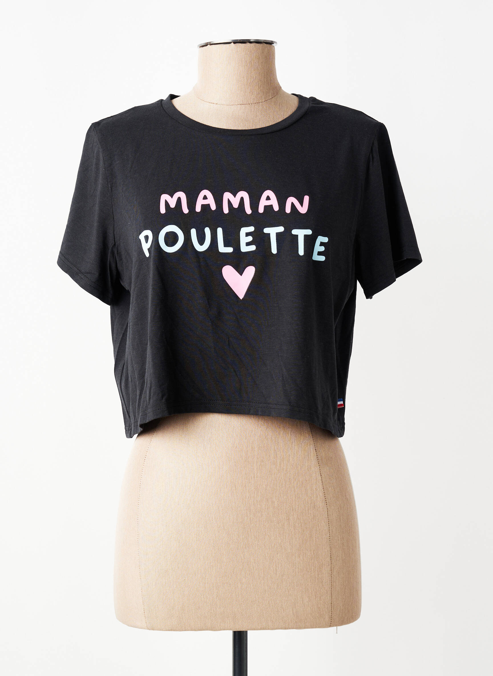 Tricou serigrafie flockată mâneci scurte negru LES POULETTES FITNESS femeie