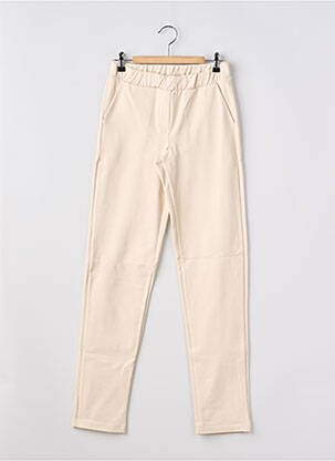 Pantalon slim țesătură poplin talie elastică bej GEISHA fată