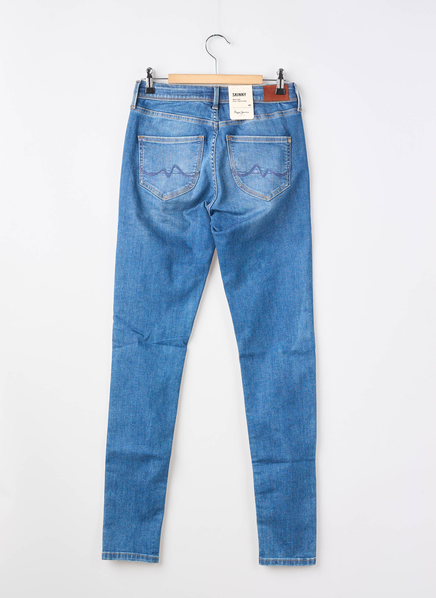 Blugi cu croială slim efect uzat decolorat albastru PEPE JEANS fată