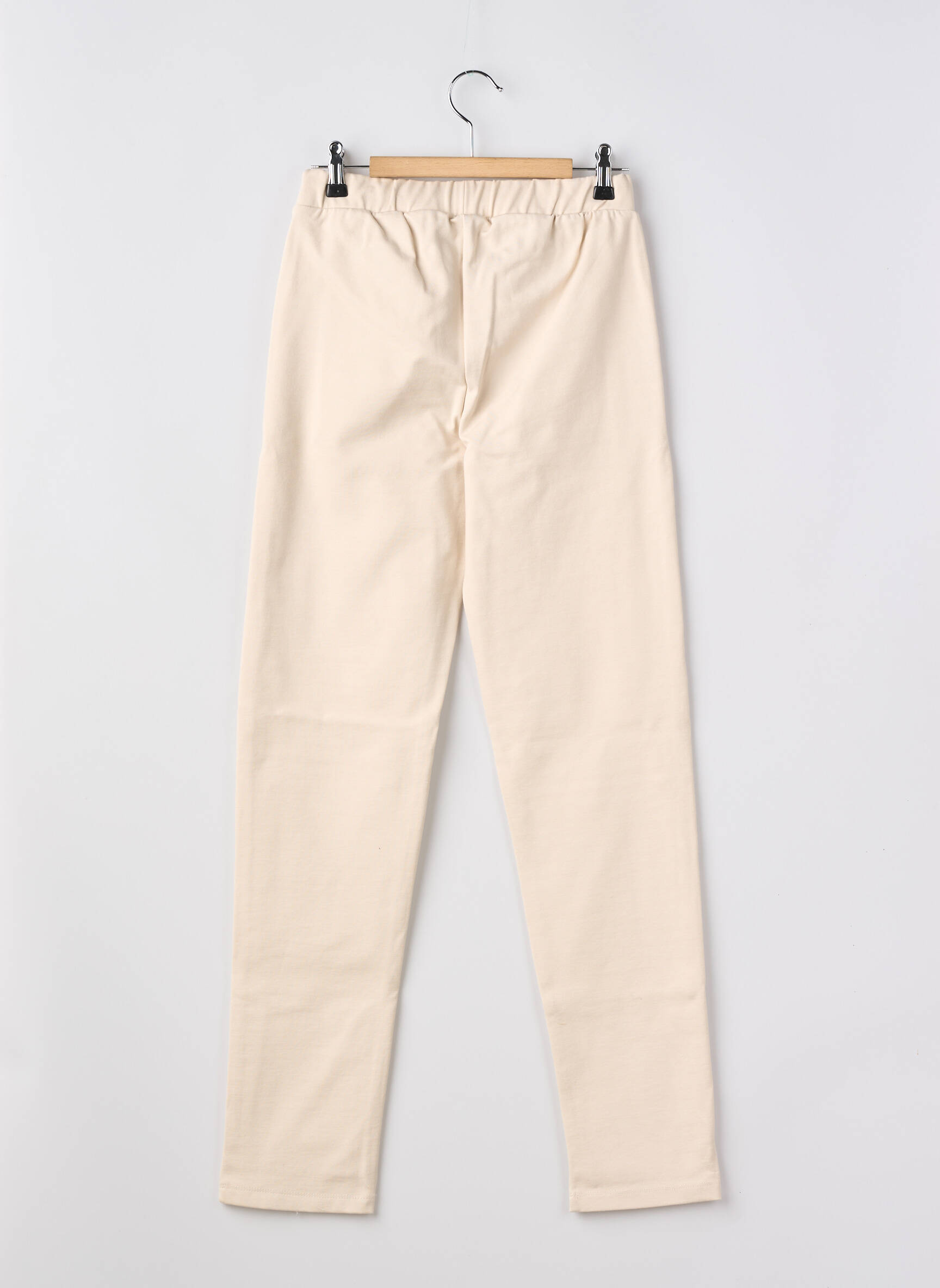 Pantalon slim țesătură poplin talie elastică bej GEISHA fată