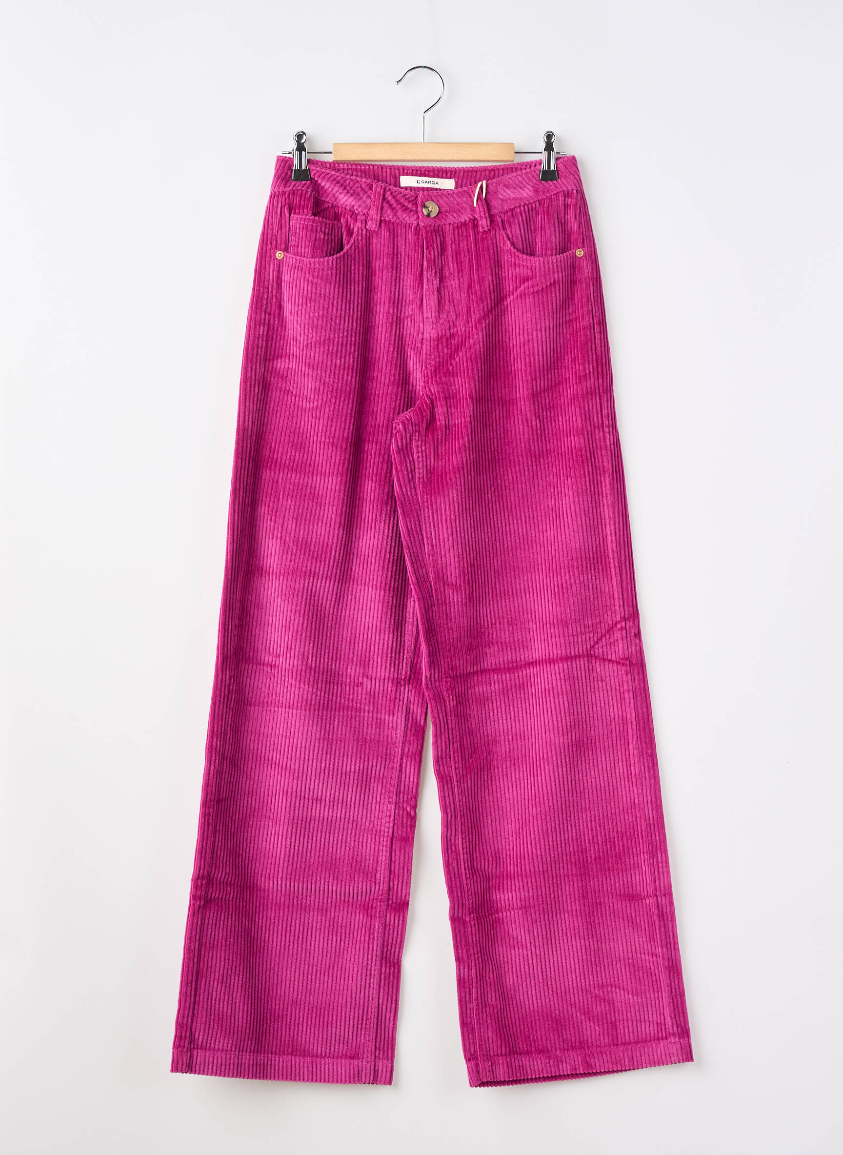 Pantalon drept închidere cu fermoar sub clapetă cu nasturi violet GARCIA fată