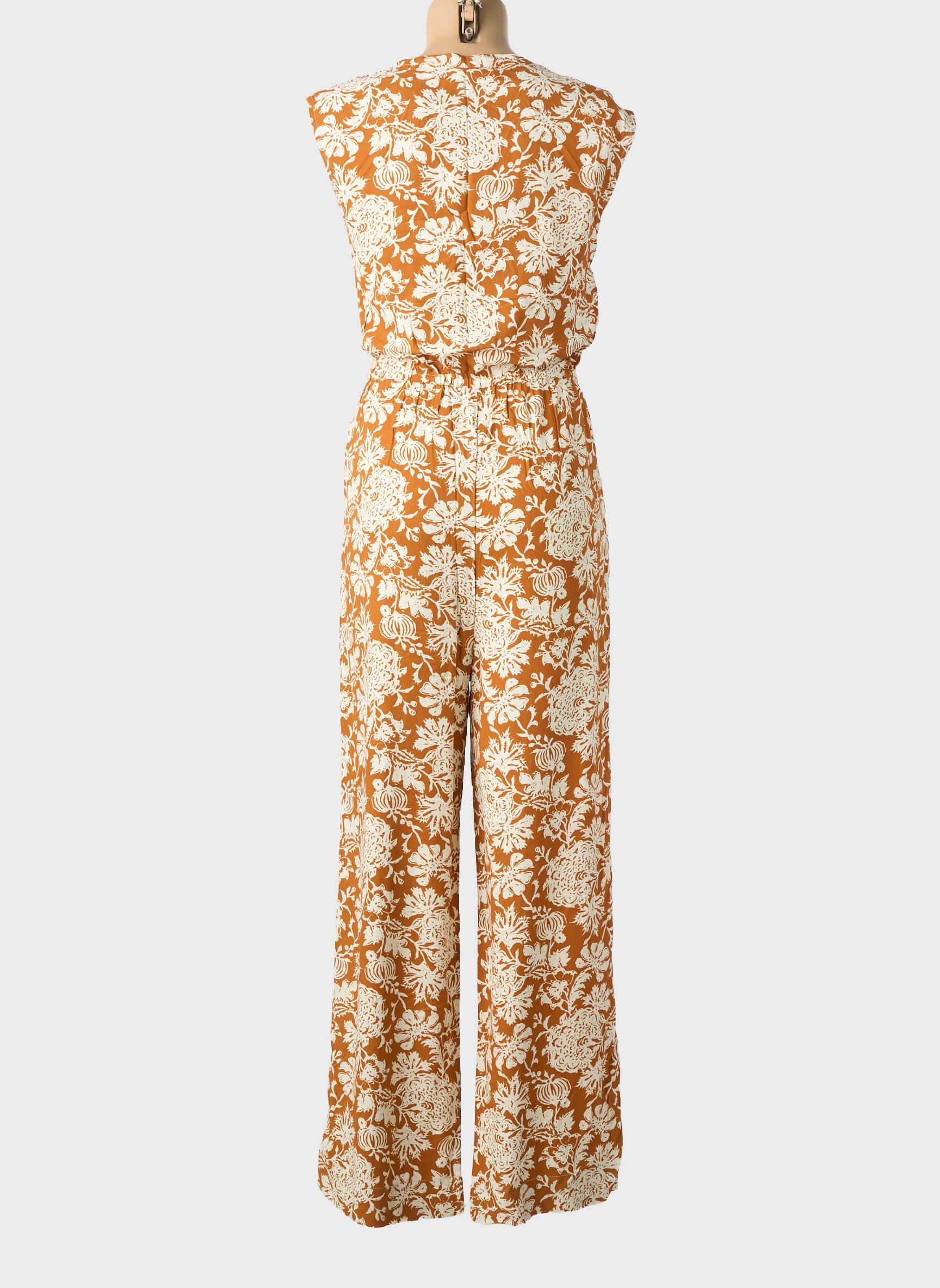 Salopetă-pantalon guler rotund mâneci scurte maro LE TEMPS DES CERISES fată