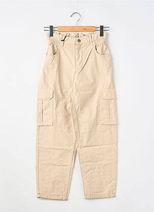 Pantalon cargo țesătură poplin talie elastică bej TEDDY SMITH fată