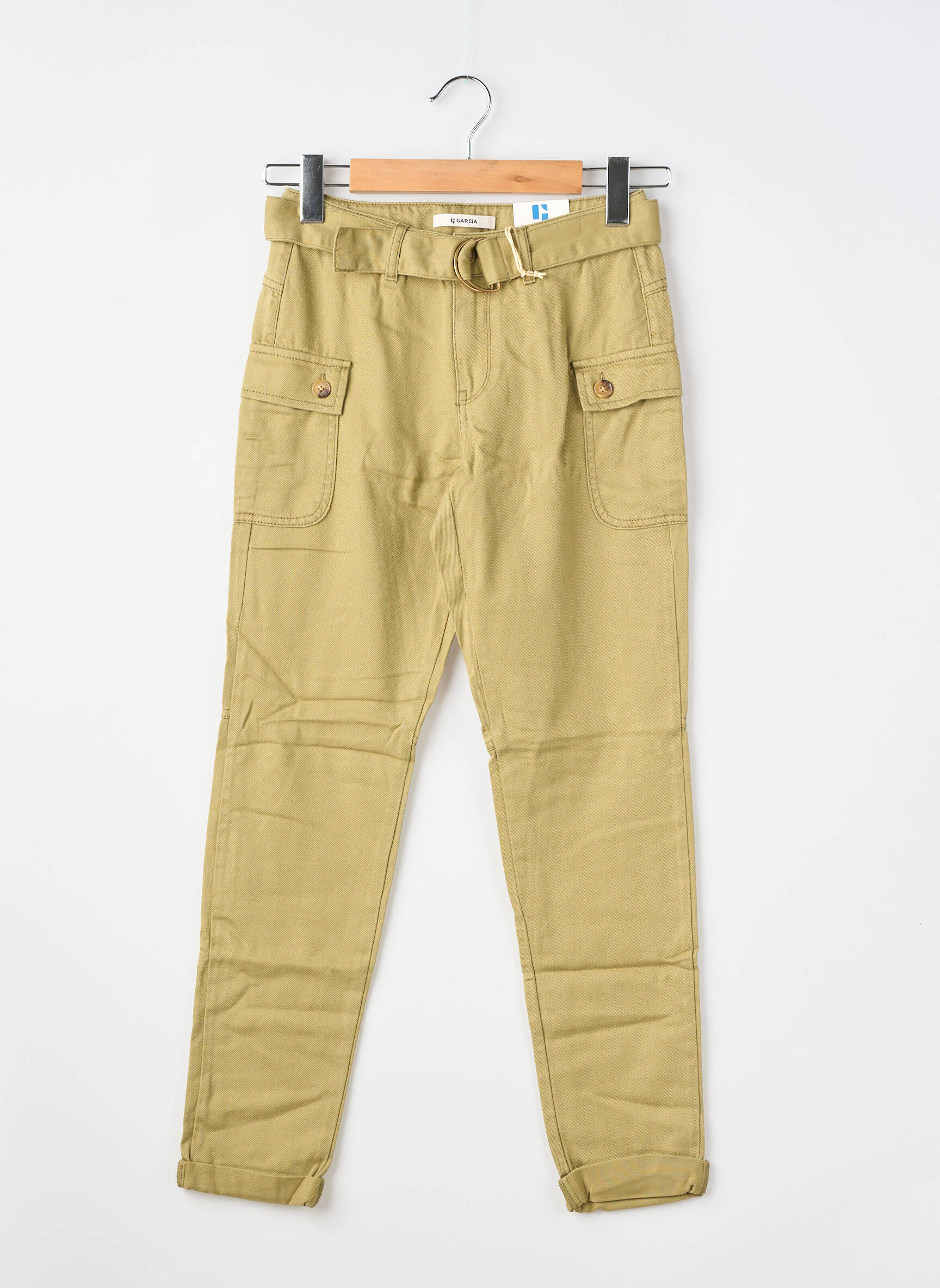 Pantalon slim țesătură poplin verde GARCIA fată
