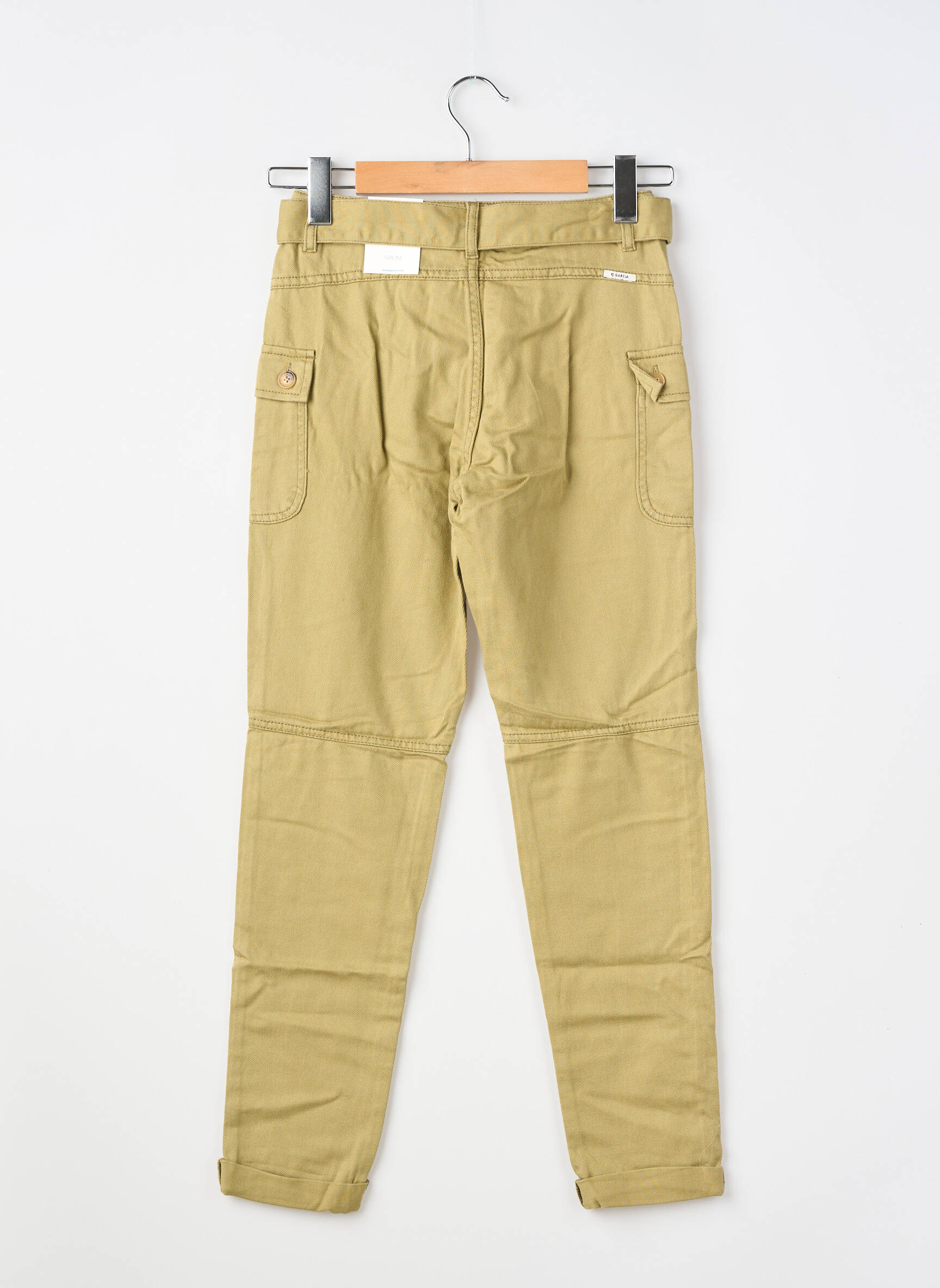 Pantalon slim țesătură poplin verde GARCIA fată