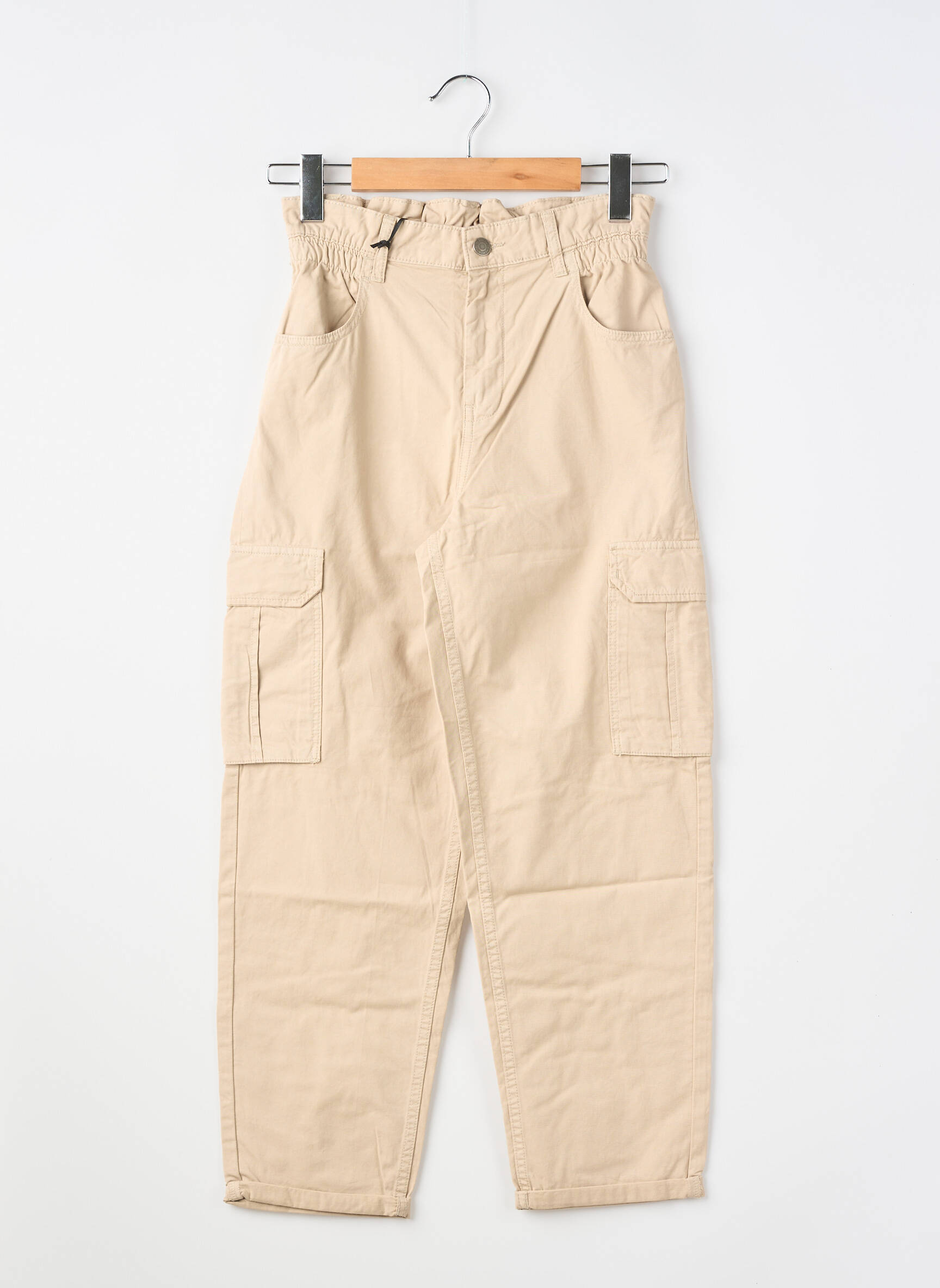 Pantalon cargo țesătură poplin talie elastică bej TEDDY SMITH fată