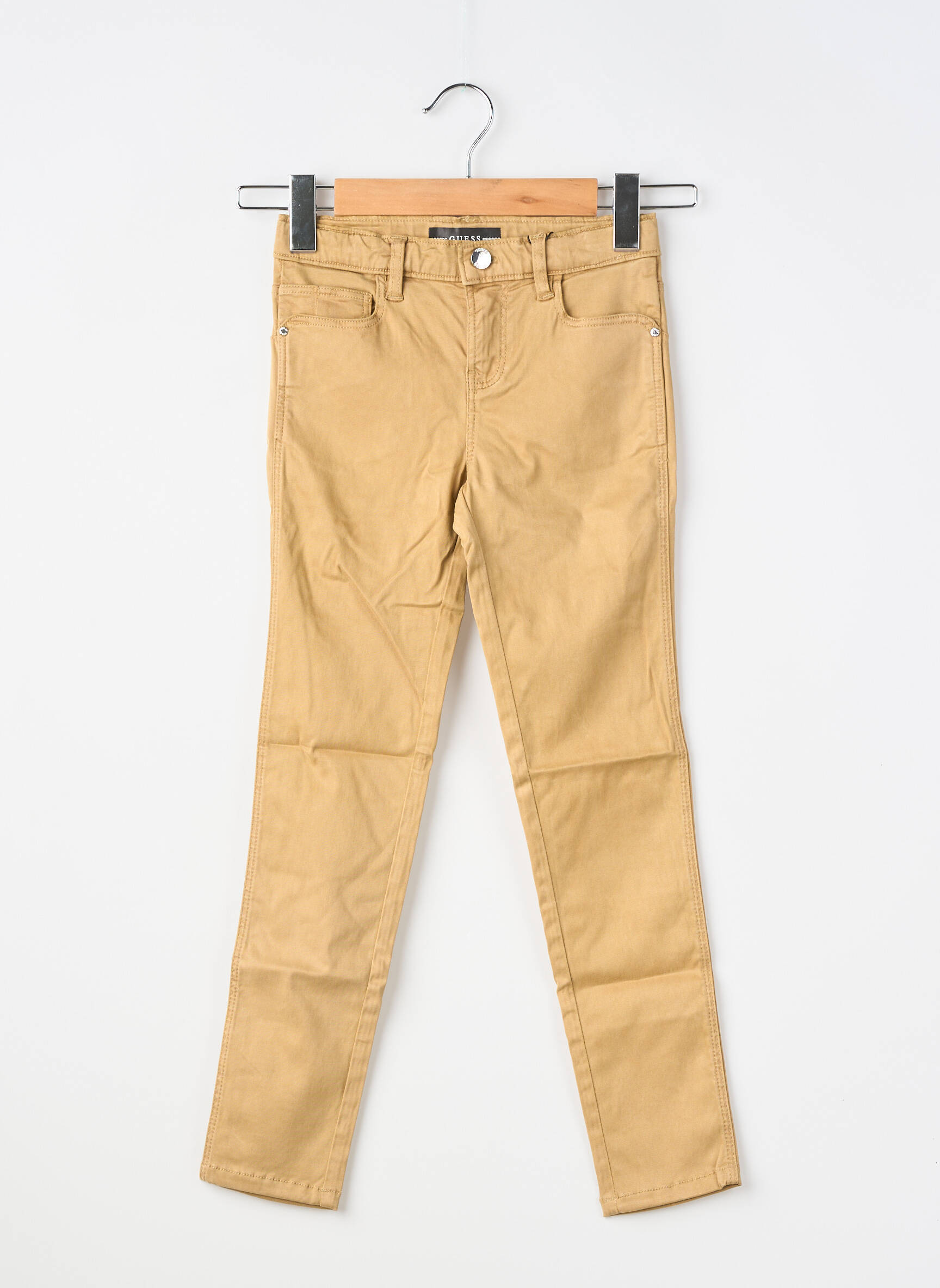 Pantalon slim țesătură poplin maro GUESS fată
