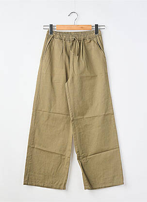 Pantalon larg țesătură poplin talie elastică verde GARCIA fată