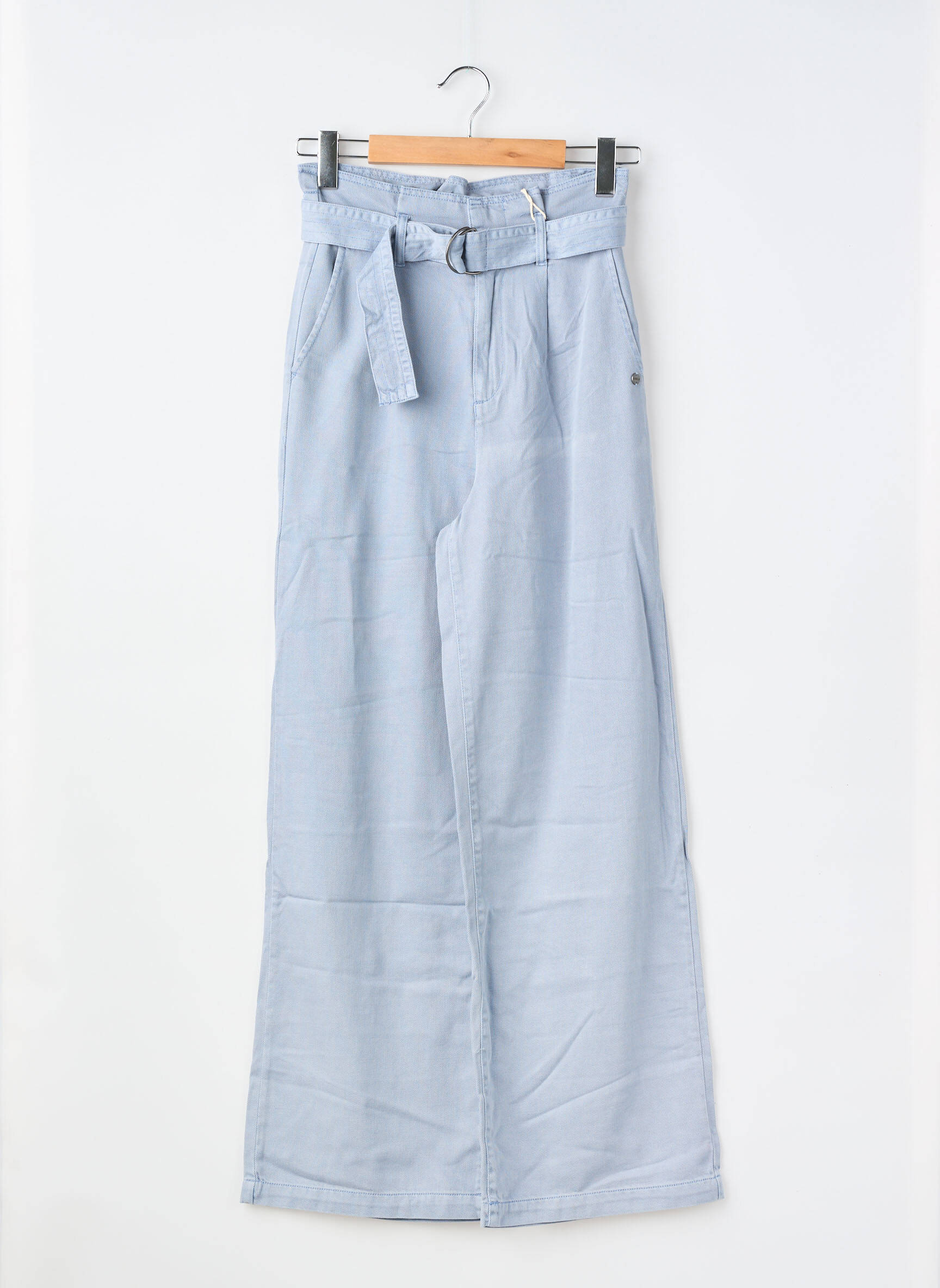 Pantalon larg închidere cu fermoar sub clapetă cu cârlig talie cu cleme albastru GARCIA fată