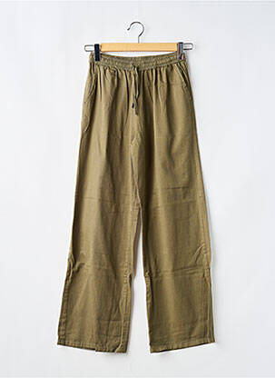 Pantalon larg țesătură poplin talie elastică verde GARCIA fată