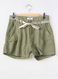 Șort țesătură denim talie cu cleme verde LE TEMPS DES CERISES fată