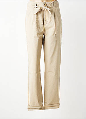 Pantalon chino țesătură poplin talie înaltă bej GEISHA femeie